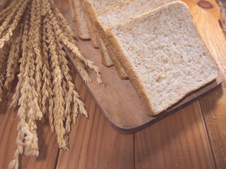 Bread slice on wood table