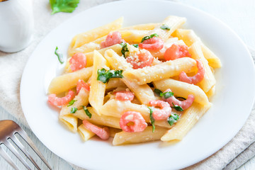 Penne pasta with shrimps