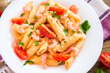 Shrimp pasta with tomato sauce