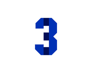 3 blue ribbon number logo