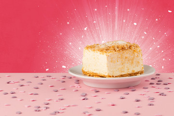 Sparkling tasteful home made cake with coloful background