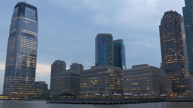 sunset jersey city bay famous buildings panorama 4k new jersey usa
