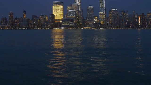 night illumination new york manhattan bay panorama from jersey city 4k usa
