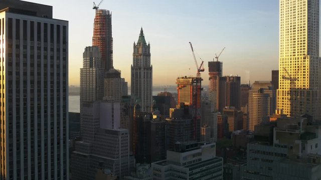 new york city sunset manhattan roof top panorama 4k usa
