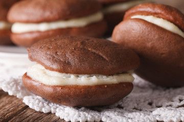 American Whoopie pie dessert macro. Horizontal

