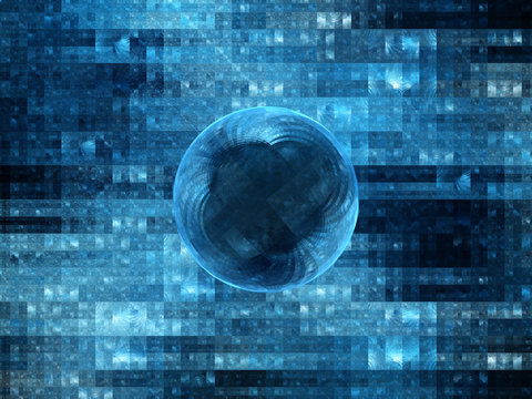 Blue glowing spere with abstract space background
