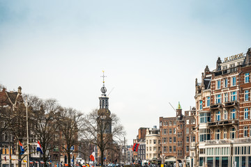 Obraz premium street view of Traditional old buildings in Amsterdam, the Nethe