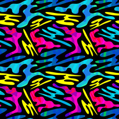 psychedelic graffiti beautiful seamless pattern on a black background vector illustration