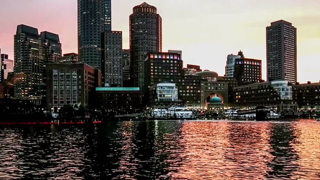 Panoramic view of modern buildings along the Charles River, Boston
