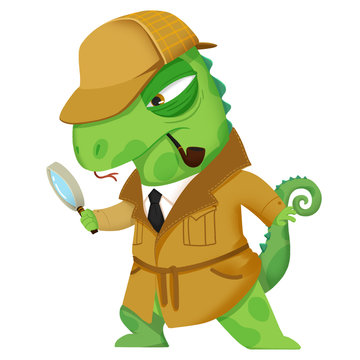 Creative Illustration and Innovative Art: Detective Lizard - Character Design. Realistic Fantastic Cartoon Style Artwork Scene, Wallpaper, Story Background, Card Design
