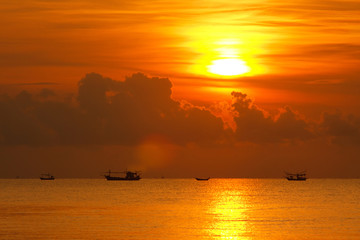 Fishing boat in sunrise at Thailand