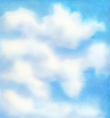 Fototapeta na wymiar Watercolor blue sky background