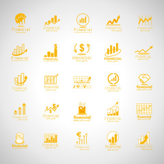 Financial Icons Set-Isolated On Gray Background-Vector Illustration,Graphic Design.Collection Of Color And Abstract Icons.Different Logotype Shape.Modern Concept Logo