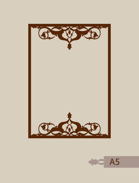 Abstract square photo frame with swirls. Pattern is suitable for greeting cards, invitations, menus, design interiors etc. Template suitable for laser cutting or printing. Vector. Easy to edit
