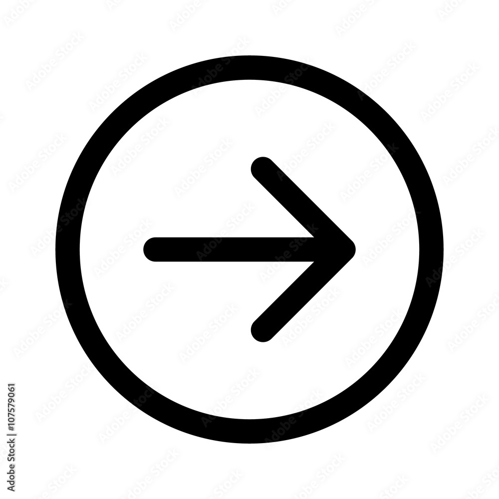 Poster rounded next arrow or right directional arrow line art icon for apps and websites