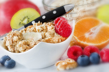 Healthy breakfast with oats and fresh fruites