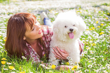 Happy Woman Enjoying Nature With Her Dog