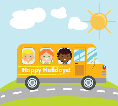 Happy holidays school bus
