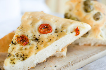 flatbread italy focaccia tomatoes olives flat oven baked Italian