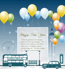 New year celebration with London in the background. Vector Illustration. EPS 10.