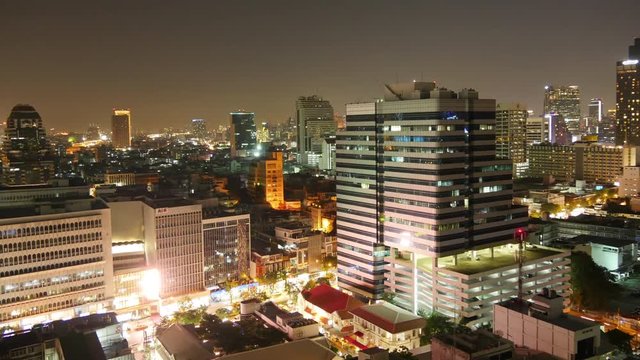 night light bangkok city traffic streets roof top panorama 4k time lapse thailand
