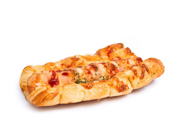 Danish pastries with pork sausage on white isolated