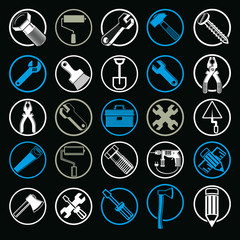 Stylized industrial icons, 3d vector work tools collection. Set