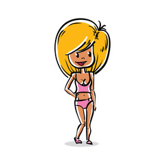 Facial expression of a blonde girl, sexy female vector cartoon
