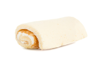 Vanilla cake roll on white isolated