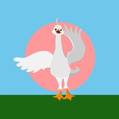 Morning exercises with swan. Cartoon vector illustration.