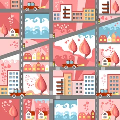  Cute cartoon map of city at dawn for Valentines Day © Happy Dragon