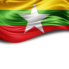 Burma flag of silk with copyspace for your text or images and White background