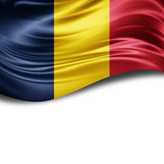 Chad flag of silk with copyspace for your text or images and White background