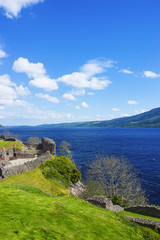 Ruins in Urquhart Castle in Loch Ness in Scotland