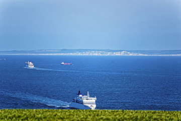 Ship in English Channel in Dover in Kent of the England