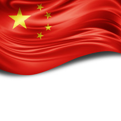 China flag of silk with copyspace for your text or images and White background