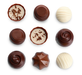Assorted chocolate candies, isolated on white