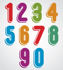Rounded colorful numbers with white outline.