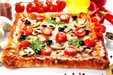 Freshly homemade pizza closeup