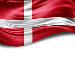 Denmark flag of silk with copyspace for your text or images and White background