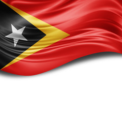 East Timor flag of silk with copyspace for your text or images and White background