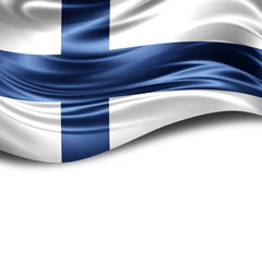 Finland flag of silk with copyspace for your text or images and White background