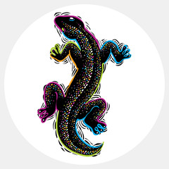 Vector drawn lizard silhouette, nature graphic symbol. Reptile