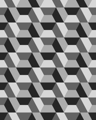 Geometric gray hexagon seamless pattern, vector