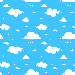 vector seamless pattern of white clouds on blue sky. 