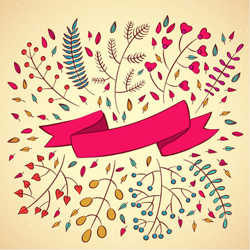 Vector illustration of  floral ribbons and borders. 