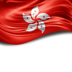Hong Kong flag of silk with copyspace for your text or images and White background
