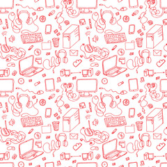 hand drawn computers seamless vector background
