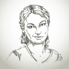 Hand-drawn vector illustration of beautiful skeptic woman