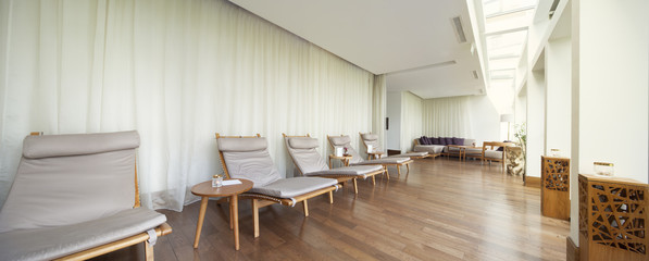 deck chairs in relaxation room . beautiful view